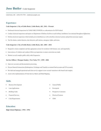 Code Inspector Resume