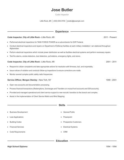 Code Inspector Resume