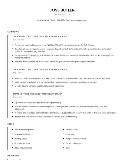 Code Inspector Resume