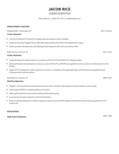 Coder Operator Resume