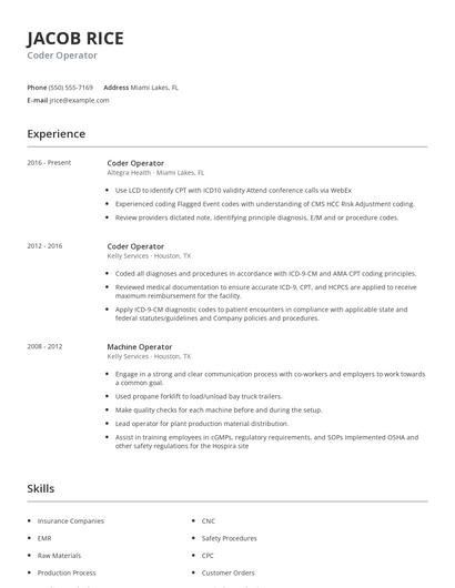 Coder Operator Resume