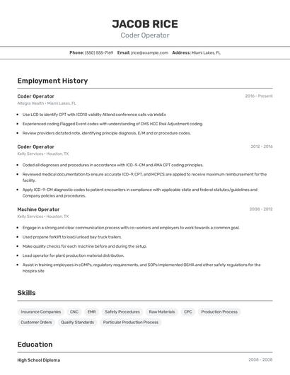 Coder Operator Resume