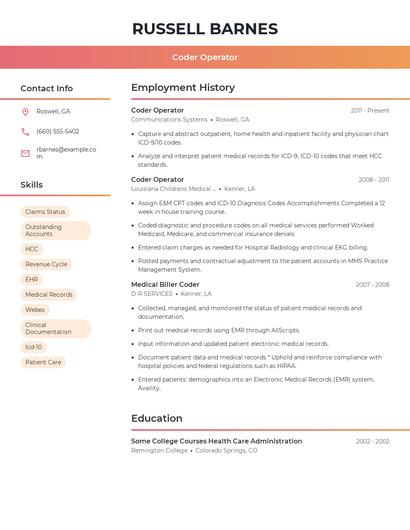 Coder Operator Resume
