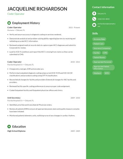 Coder Operator Resume