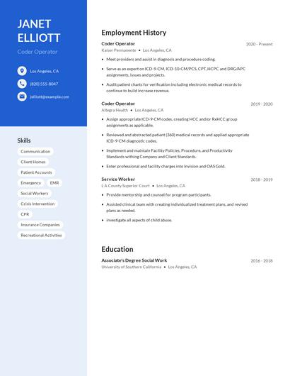 Coder Operator Resume