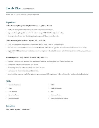 Coder Operator Resume