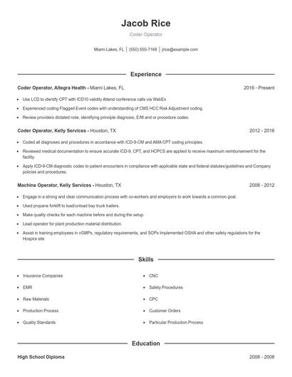 Coder Operator Resume