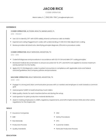 Coder Operator Resume