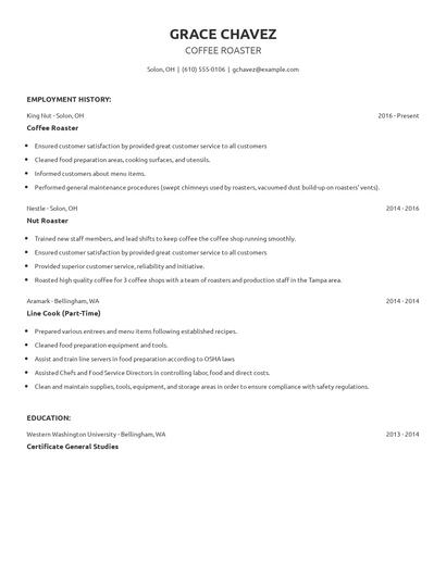 Coffee Roaster Resume