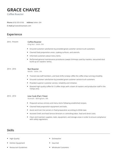 Coffee Roaster Resume