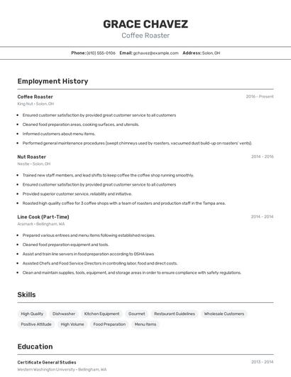 Coffee Roaster Resume