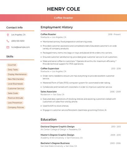 Coffee Roaster Resume