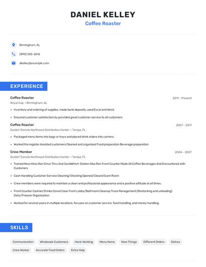 Coffee Roaster Resume