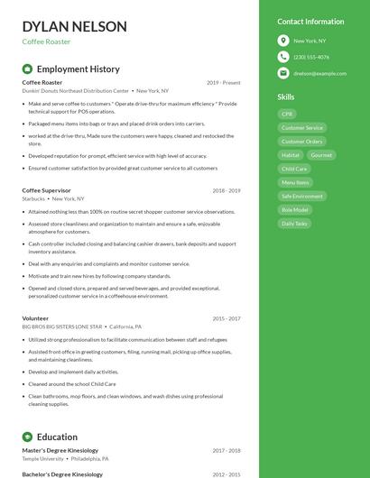 Coffee Roaster Resume