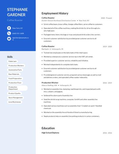 Coffee Roaster Resume