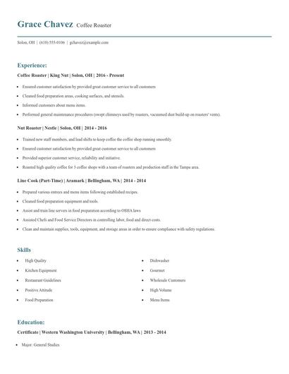 Coffee Roaster Resume