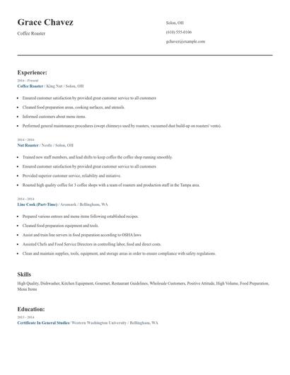 Coffee Roaster Resume