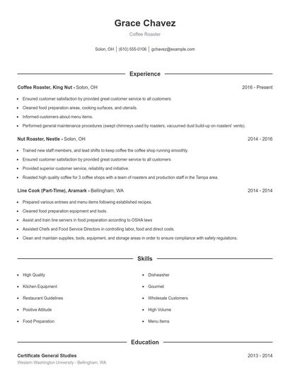 Coffee Roaster Resume