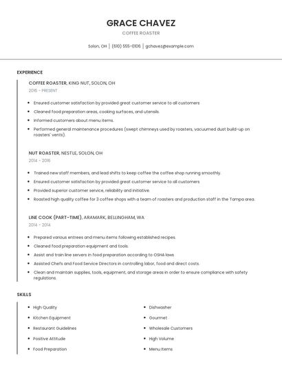 Coffee Roaster Resume