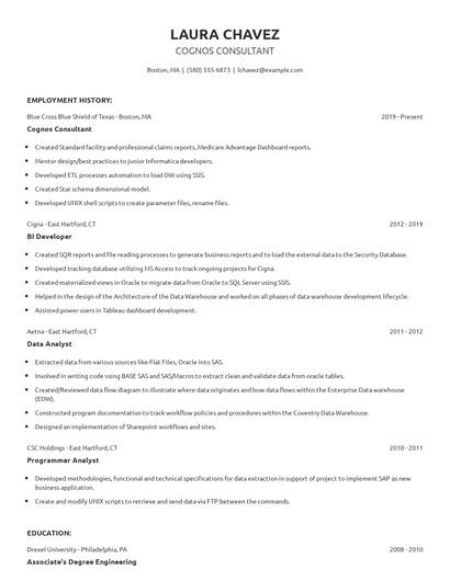 Cognos Consultant Resume
