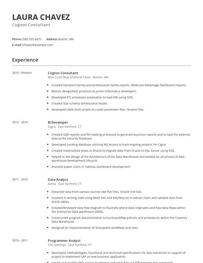 Cognos Consultant Resume