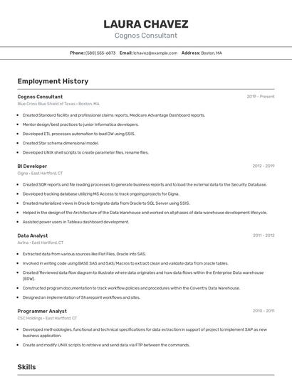 Cognos Consultant Resume