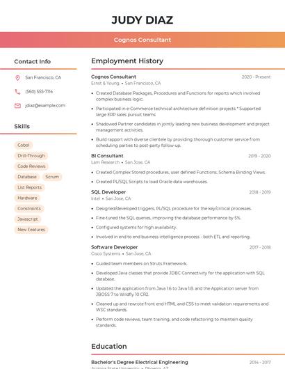 Cognos Consultant Resume
