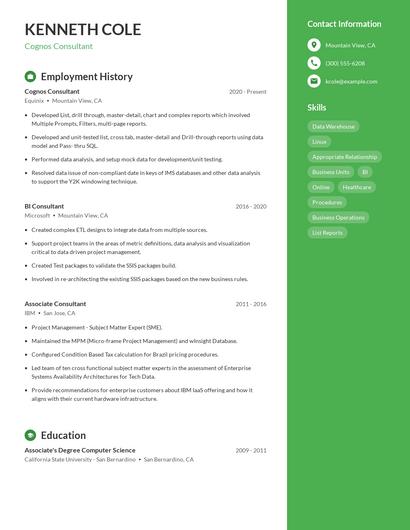 Cognos Consultant Resume