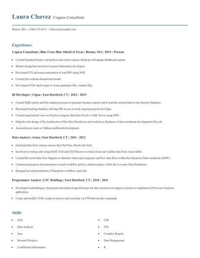 Cognos Consultant Resume