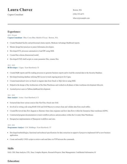 Cognos Consultant Resume