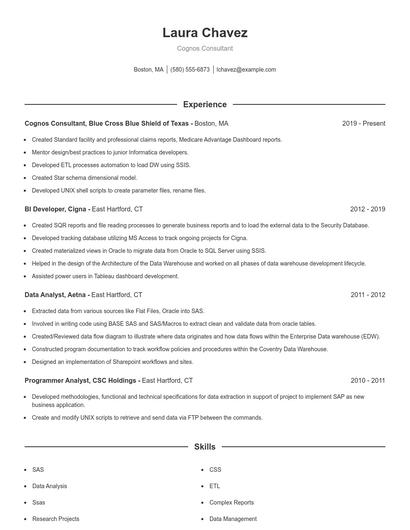 Cognos Consultant Resume