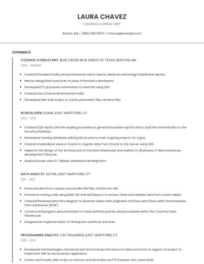 Cognos Consultant Resume