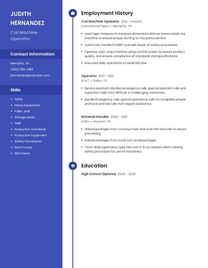 Coil Machine Operator Resume