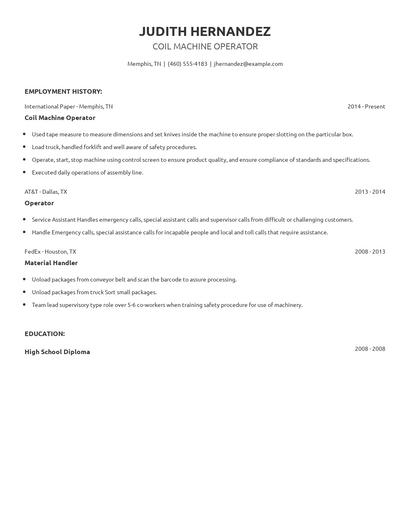 Coil Machine Operator Resume