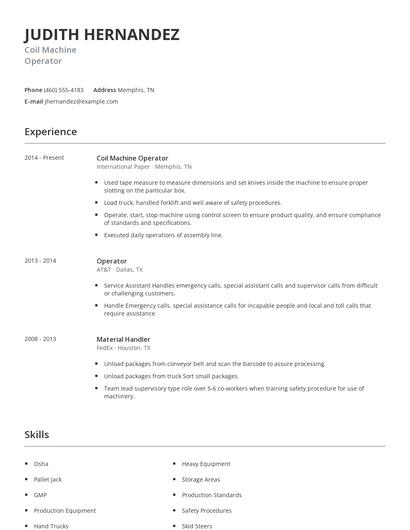 Coil Machine Operator Resume