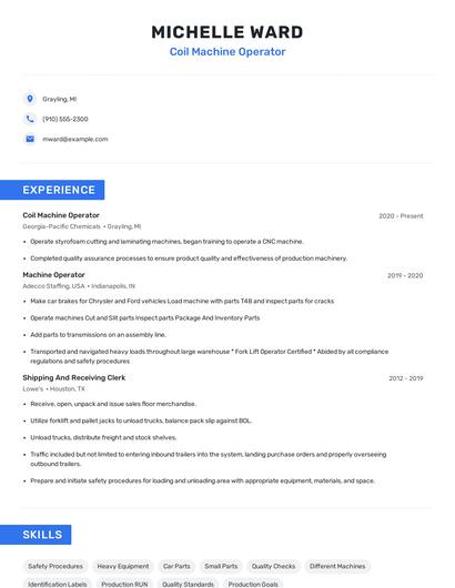 Coil Machine Operator Resume