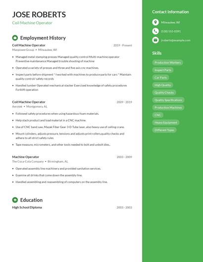 Coil Machine Operator Resume