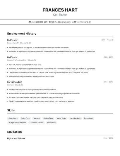 Coil Tester Resume
