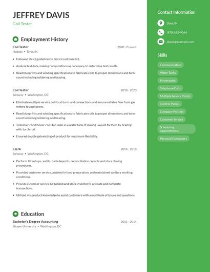 Coil Tester Resume