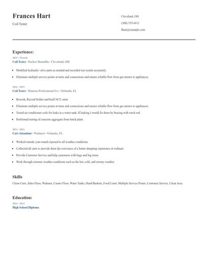Coil Tester Resume