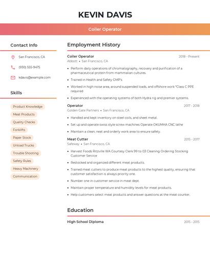 Coiler Operator Resume
