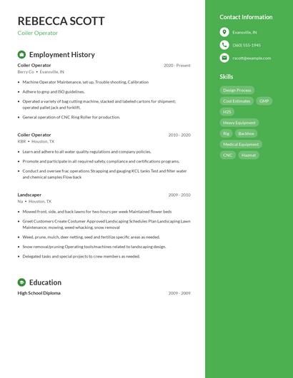 Coiler Operator Resume