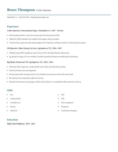 Coiler Operator Resume