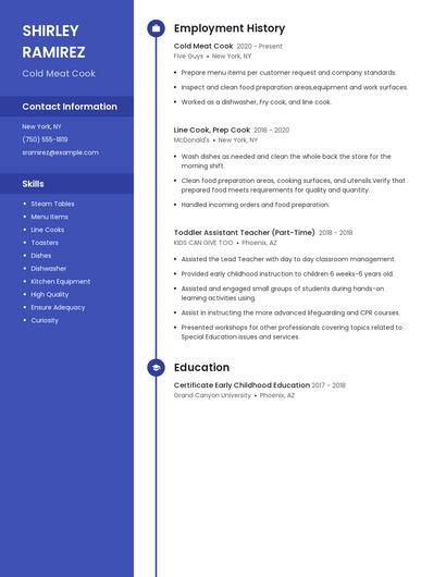 Cold Meat Cook Resume