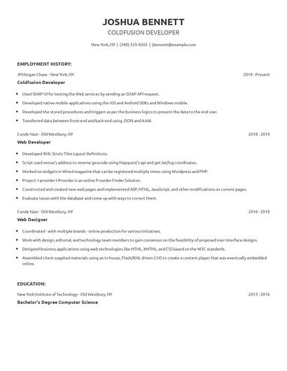 Coldfusion Developer Resume
