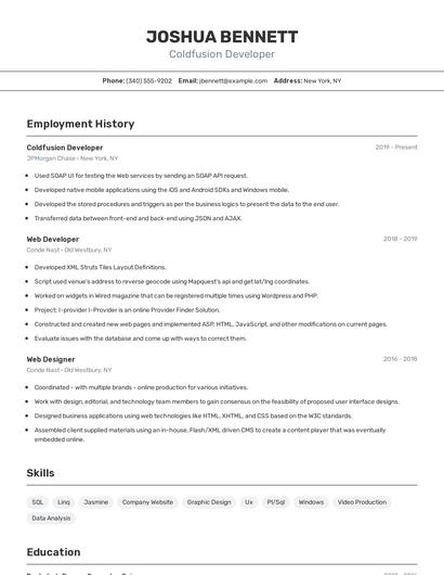 Coldfusion Developer Resume