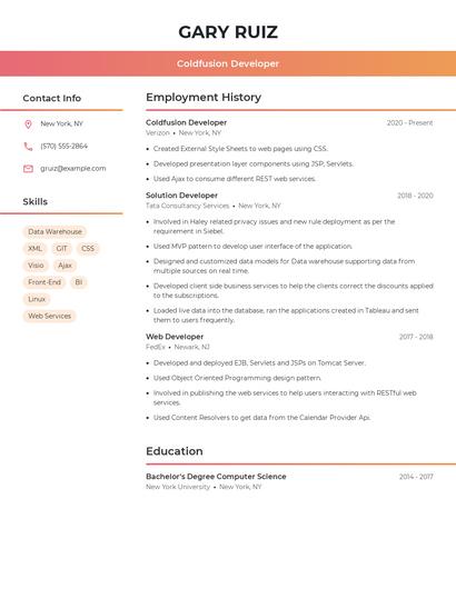 Coldfusion Developer Resume