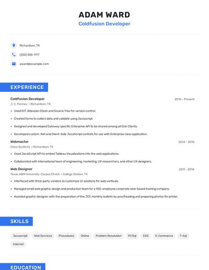 Coldfusion Developer Resume