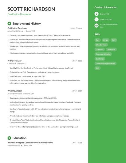 Coldfusion Developer Resume
