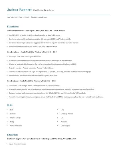 Coldfusion Developer Resume
